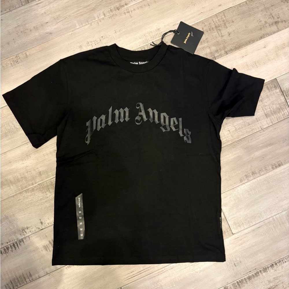 Palm Angels Black Curved Logo Tee-Shirt Size Medium NWT